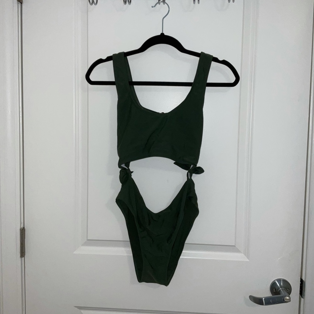 Dark Green One Piece Bathing Suit w/ Cutout